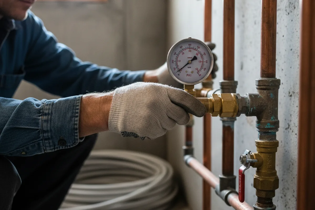 Pressure testing a repaired line during Water Line Repair in Loma Mar